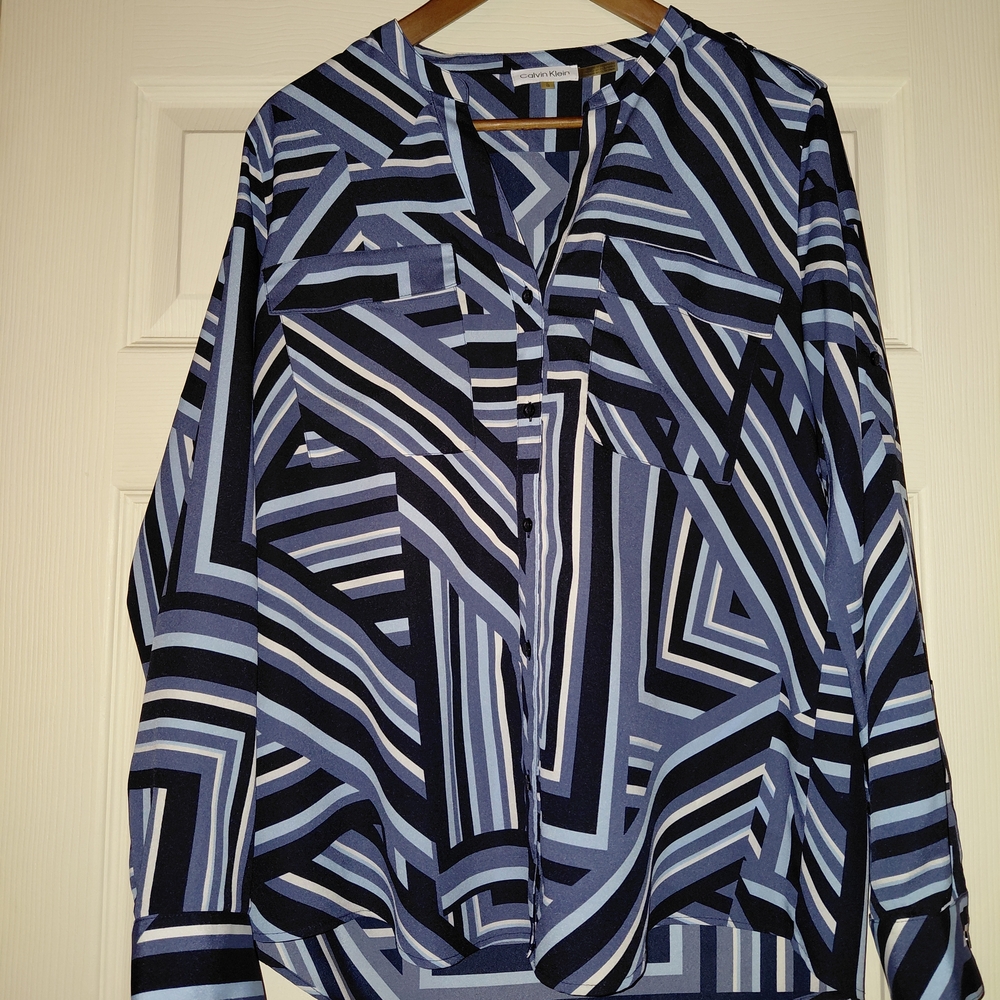 Calvin Klein Blue Geometric Blouse